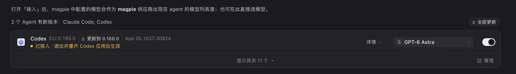 magpie 的 Agent 页